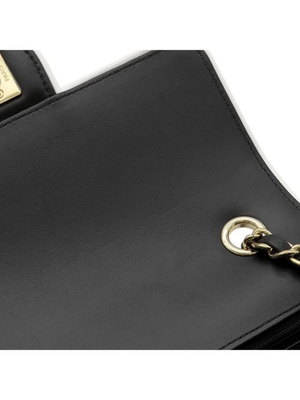Chanel Shoulder Bag Mini Flap Lambskin Black White Champagne Gold Bicolor